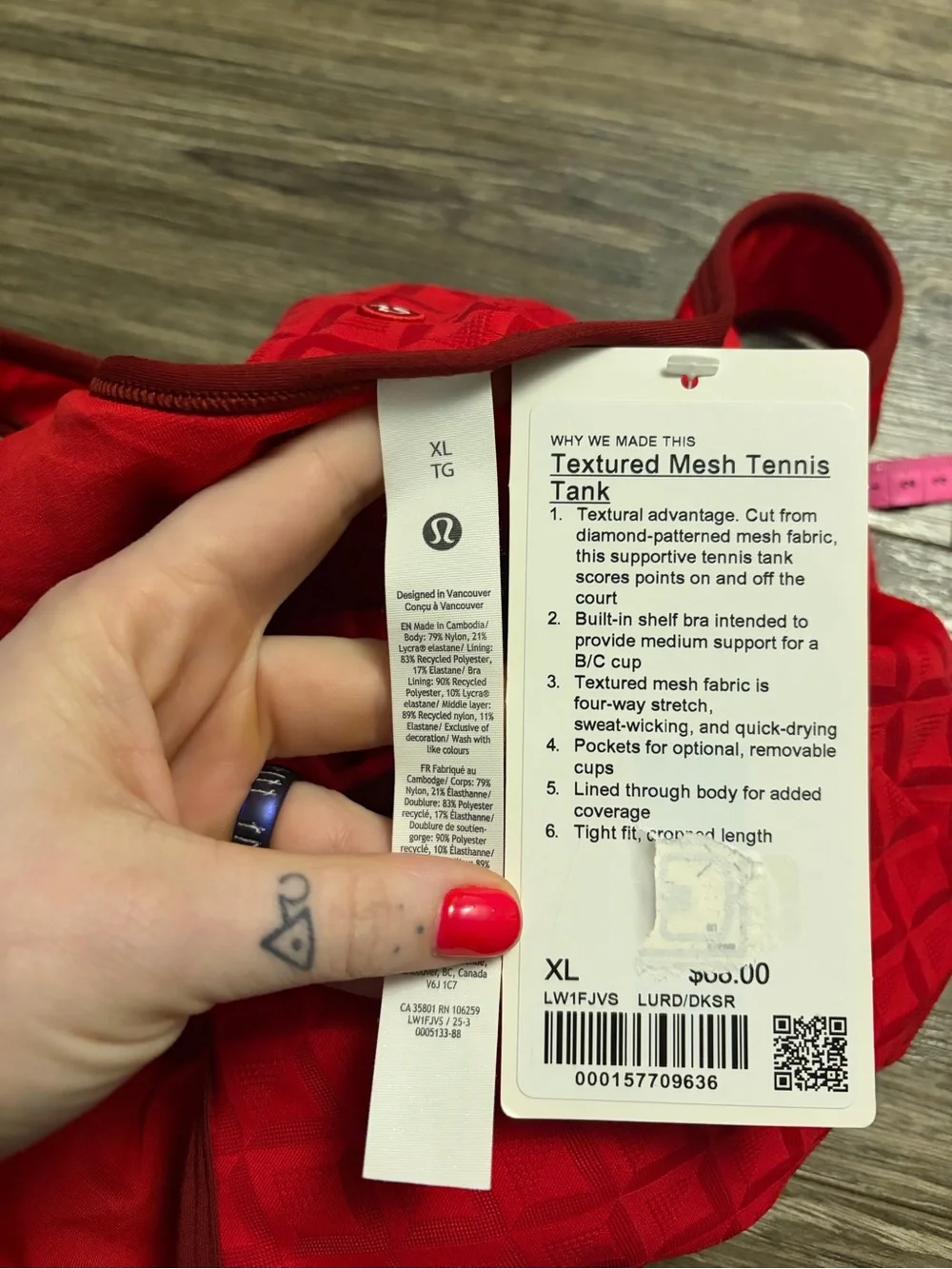 NWT Lululemon Textured Mesh Tennis Tank Top (Lulu Red/Dark Sport Red) Size XL